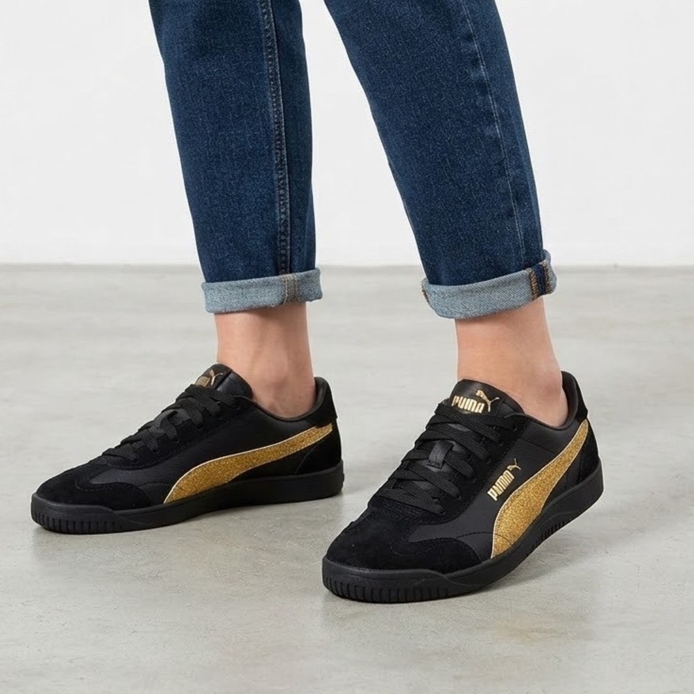 Puma Club 5v5 Sparkle Womens Sneakers Shoes Black Gold Glitter 406706 01 Size 10